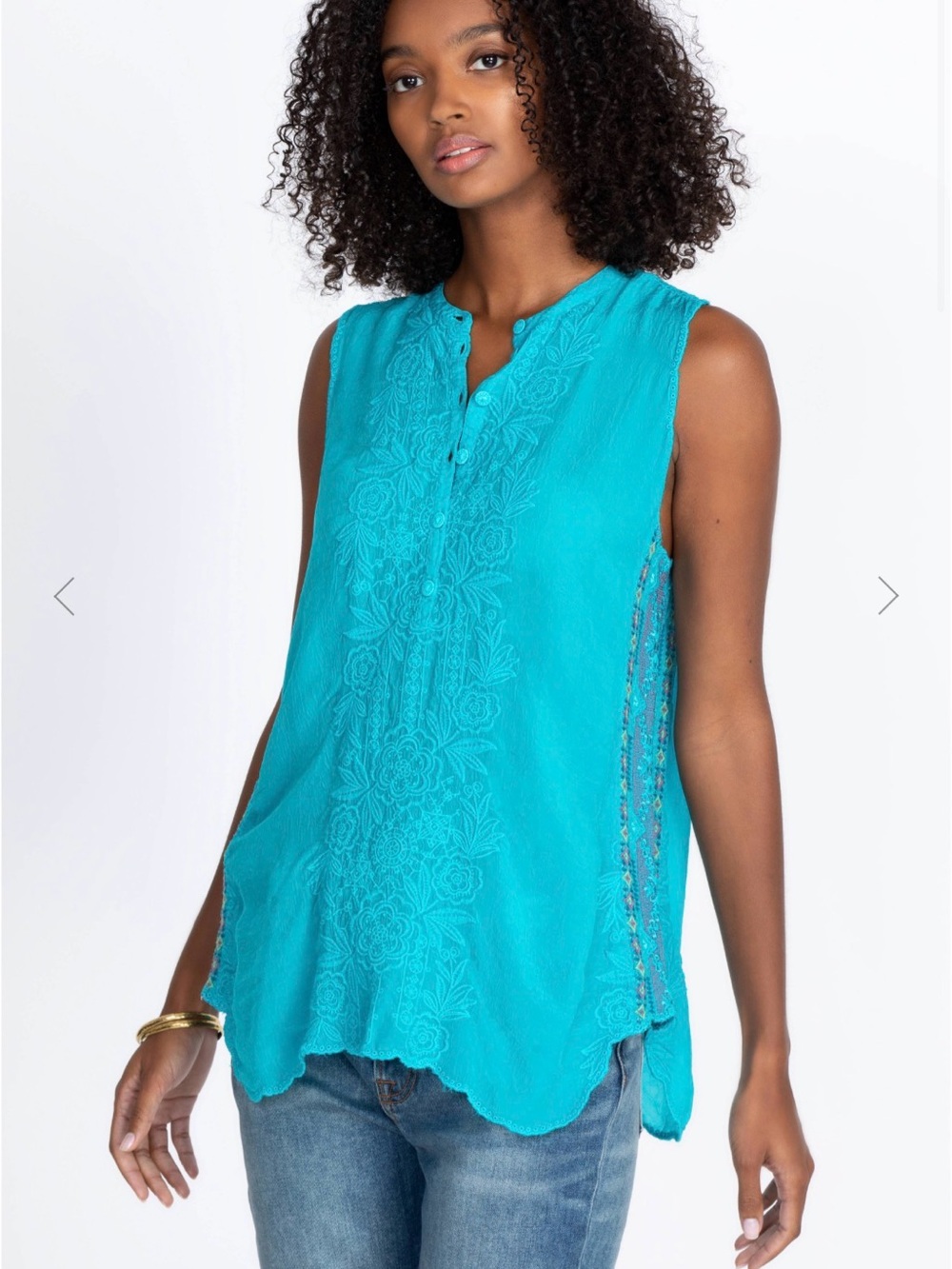 Johnny Was Rosslyn Clio Tank Top Boho Embroidered Sides Eyelet, XSmall